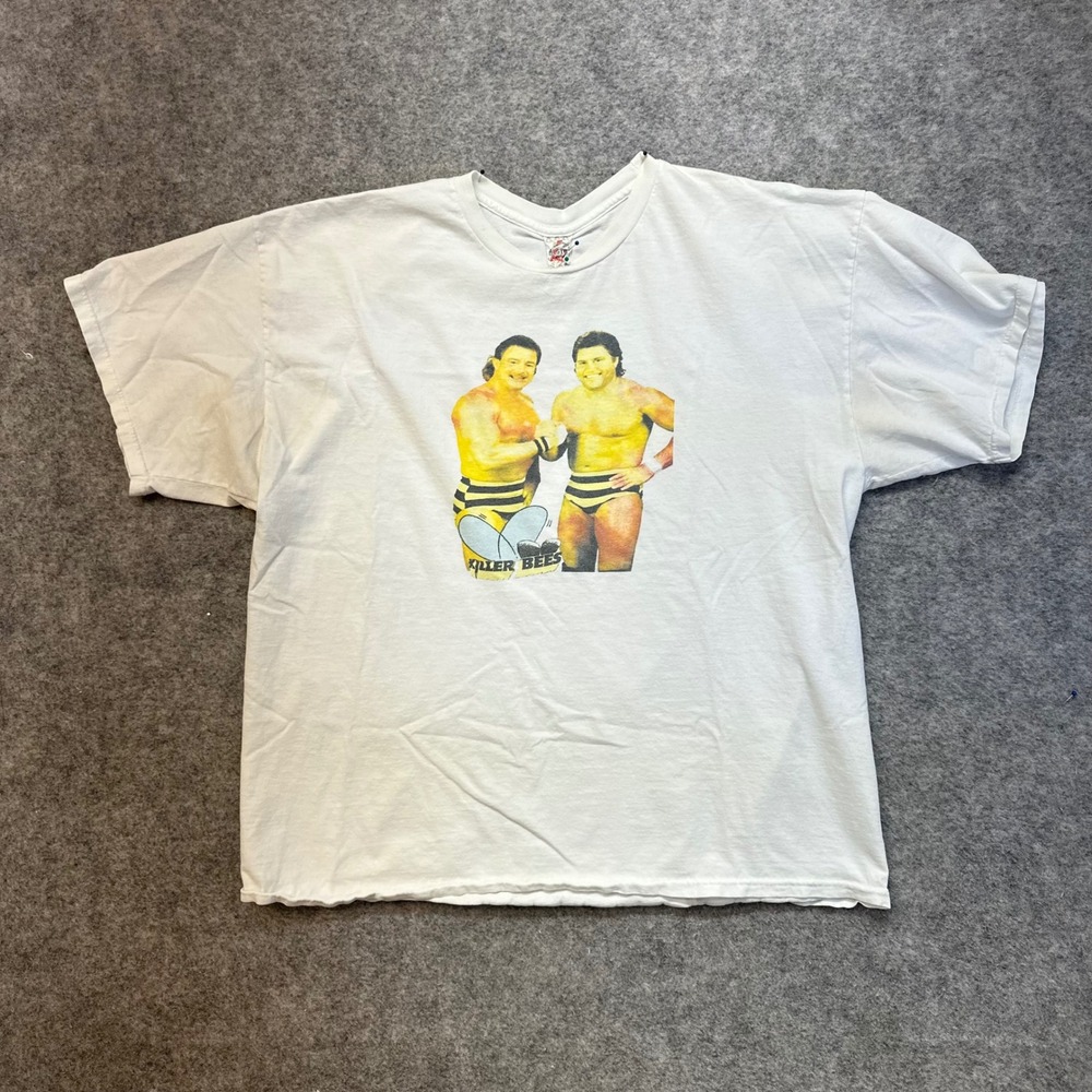 Alstyle Killer Bees Wrestling Graphic T-Shirt Mens 2XL White Boxy Fit Tee